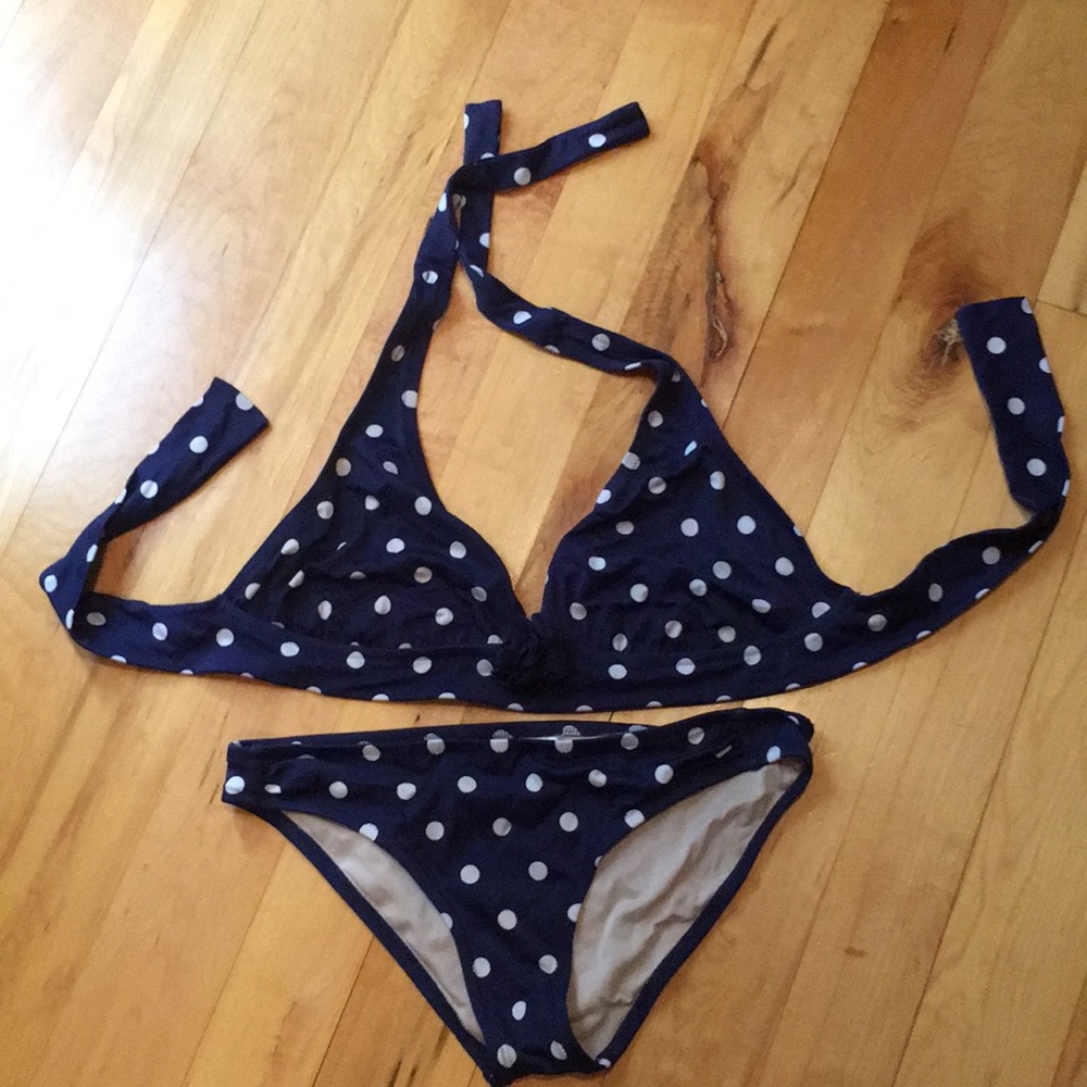 Jcrew blue with white polka bathing suit